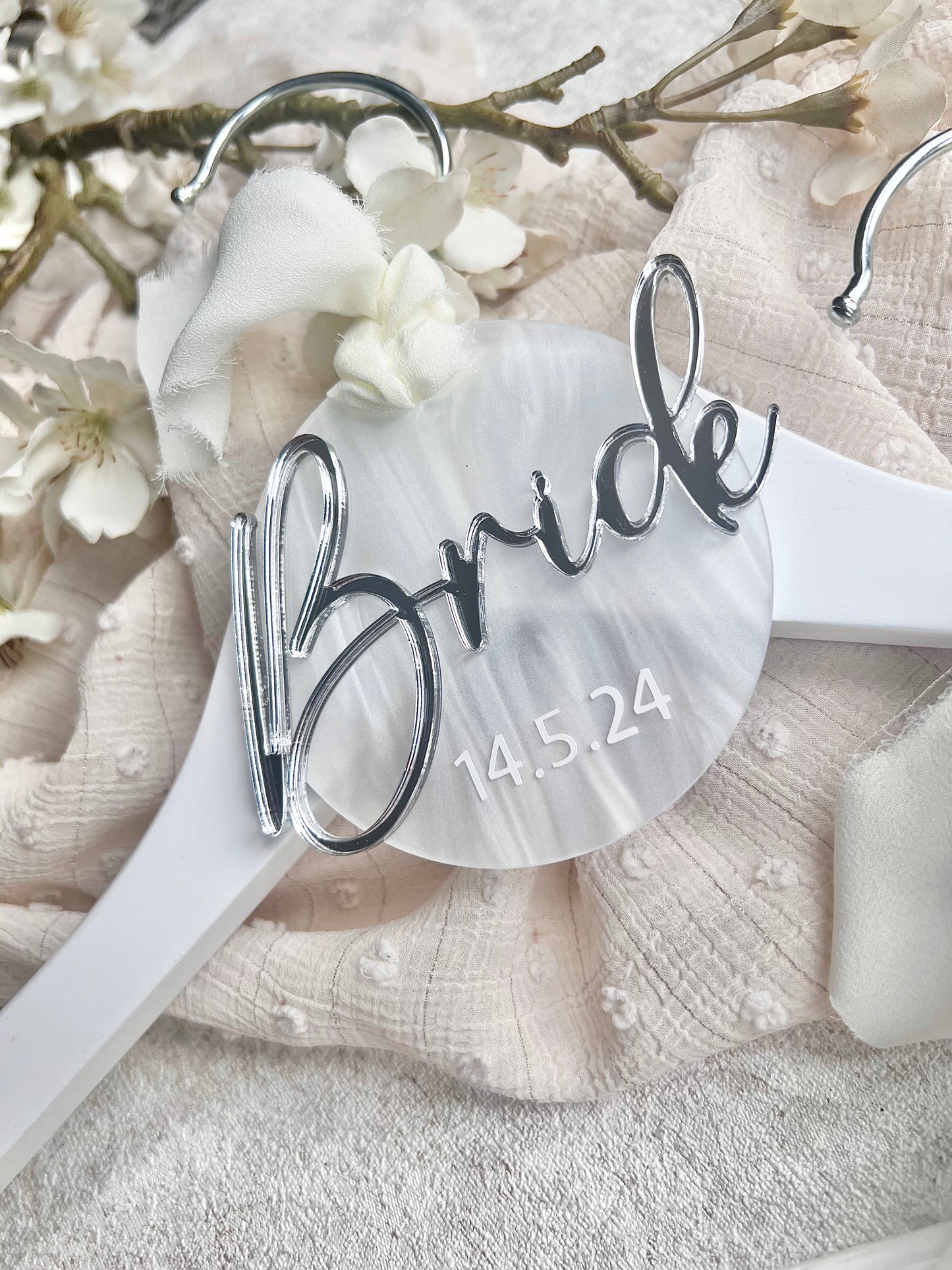 Silver Bride & Pearl Hanger Tag